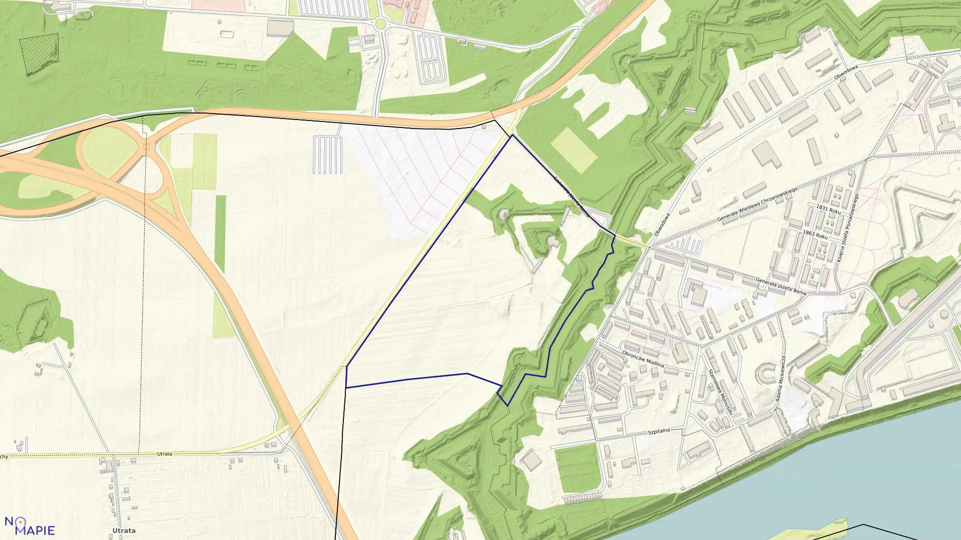 Mapa obrębu 2-02 w mieście Nowy Dwór Mazowiecki