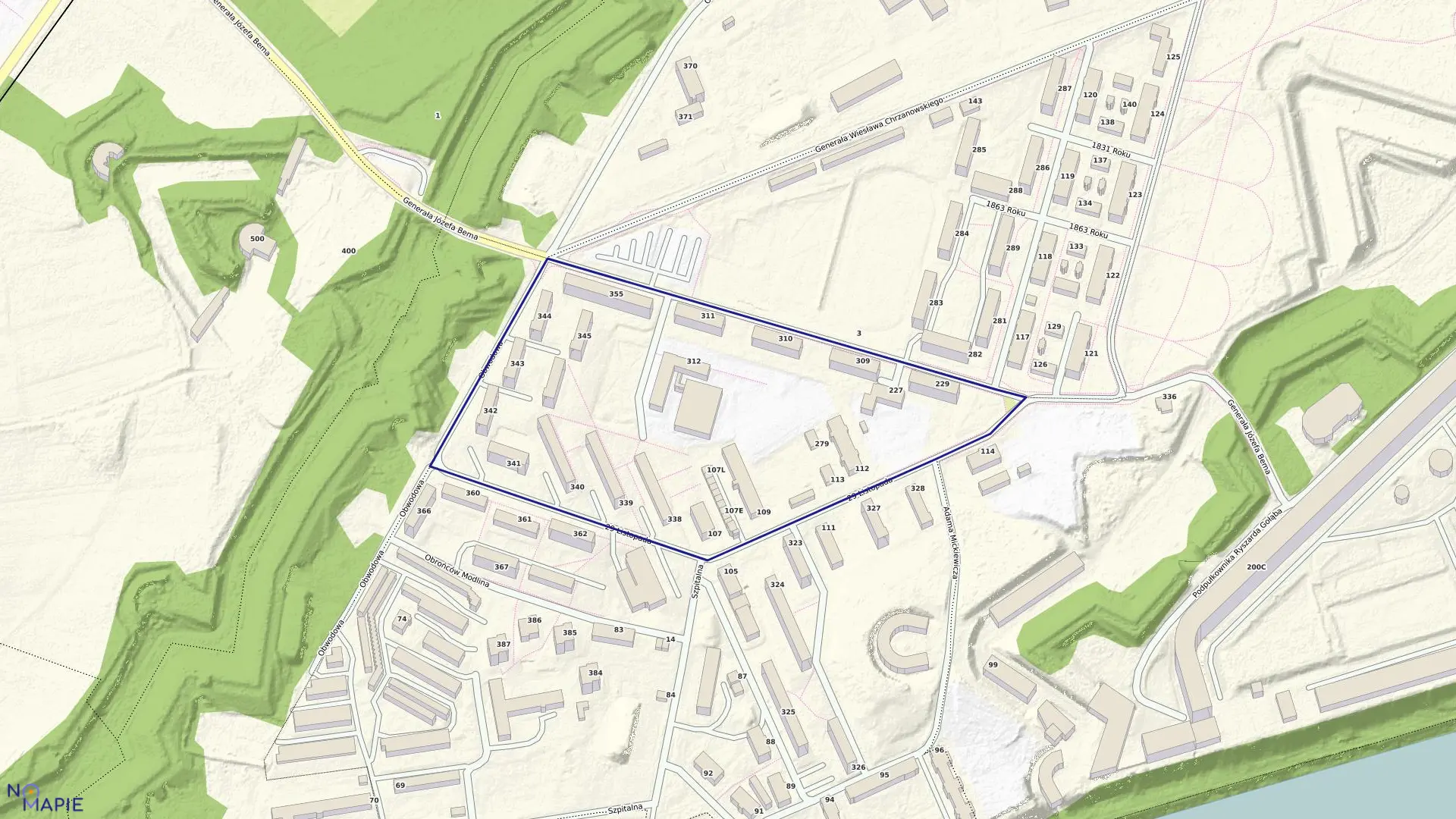 Mapa obrębu 3-07 w mieście Nowy Dwór Mazowiecki