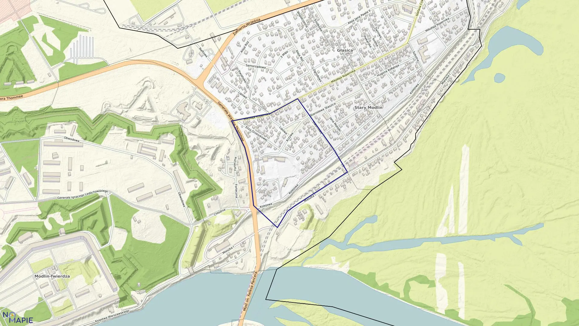 Mapa obrębu 5-01 w mieście Nowy Dwór Mazowiecki