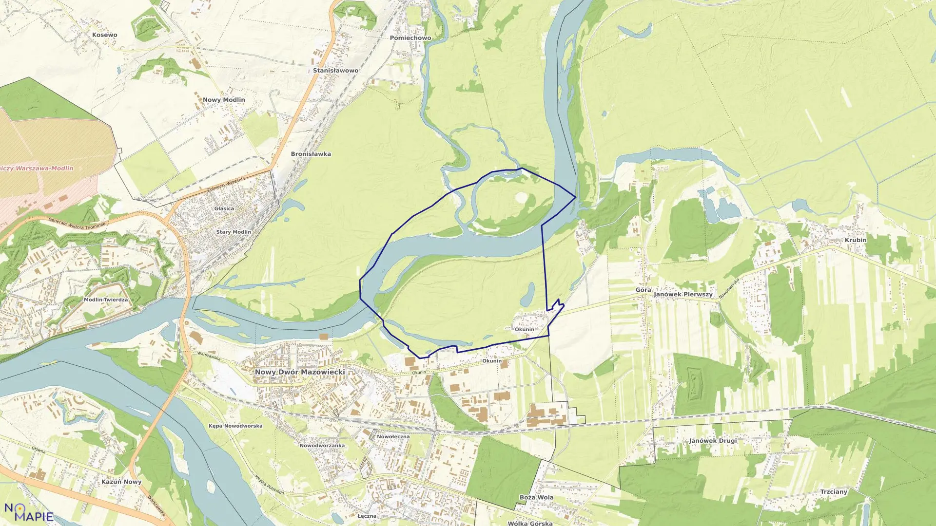 Mapa obrębu OKUNIN w mieście Nowy Dwór Mazowiecki